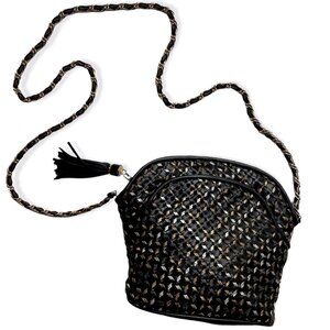 90s VTG Saddle River Black Purse Silver Gold Copper Weave Goldtone  Twist Strap